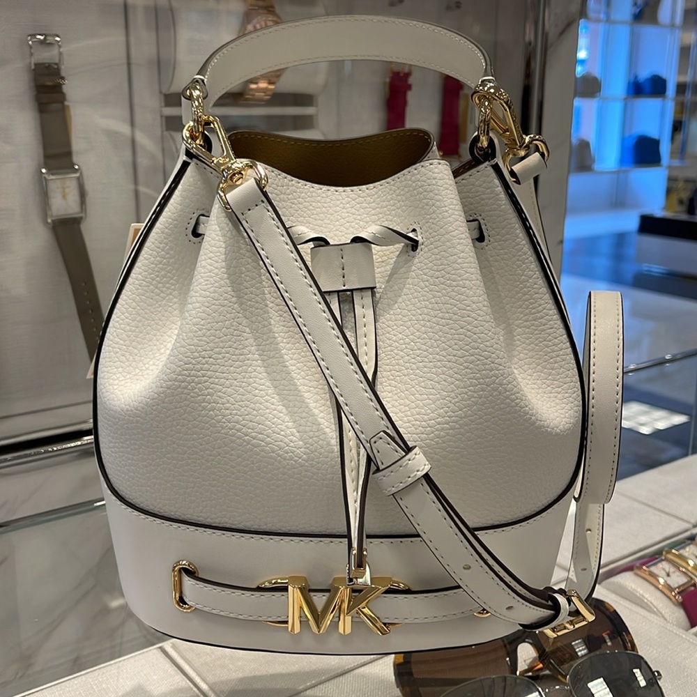 MICHAEL KORS 
Reed Medium Pebbled Leather Bucket Bag Satchel Crossbody Handbag - Picture 3 of 16
